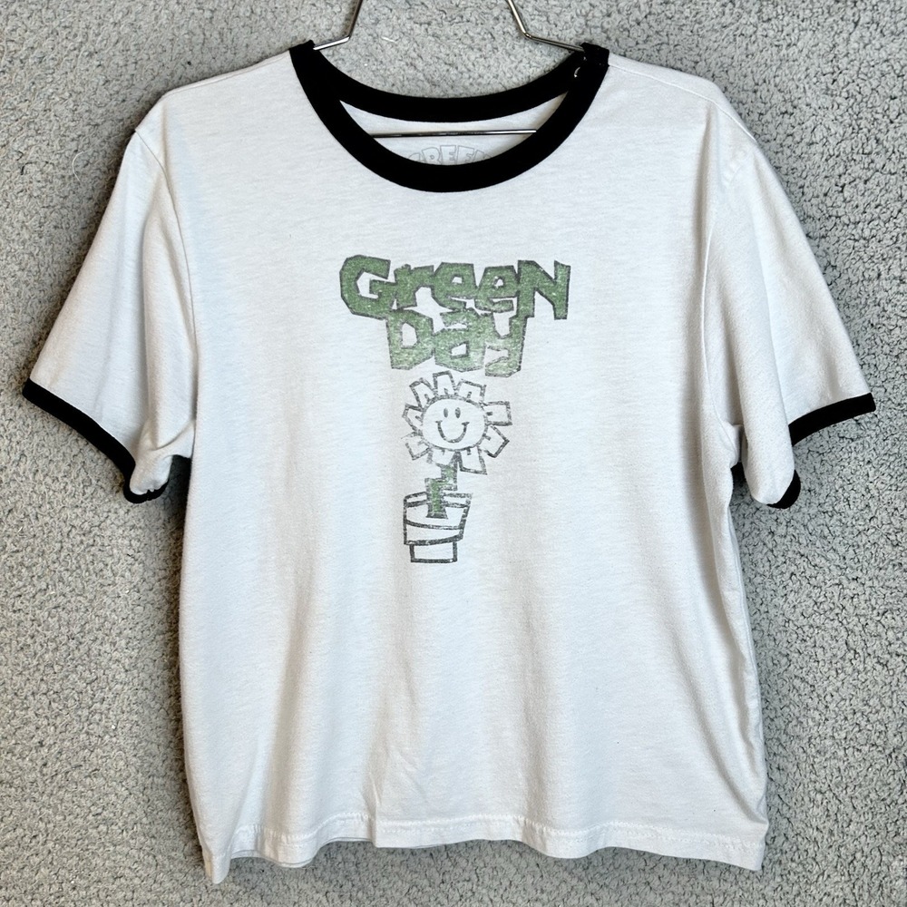 VTG Y2K Green Day Kerplunk Women's Baby Doll Top Size Medium Ringer Tee Grunge